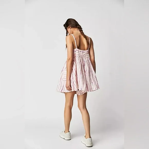 Free People Ocean Ave Pink & Ivory Linen Romper Size Small - Picture 3 of 7